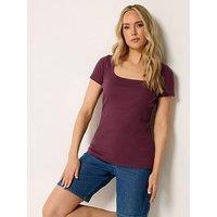 Long Tall Sally Square Neck Rib T-Shirt - Purple