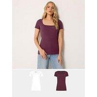 Long Tall Sally 2 Pack Square Neck Ribbed T-Shirt - Purple/White