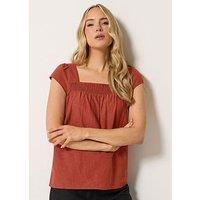 Long Tall Sally Linen Mix Square Neck Blouse - Orange