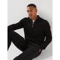 Jack & Jones Panel Knitted 1/2 Zip Jumper - Black