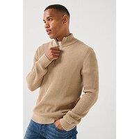 Jack & Jones Panel Knitted 1/2 Zip Jumper - Beige