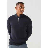 Jack & Jones Pannel Knitted 1/2 Zip Jumper - Navy