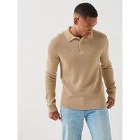Jack & Jones Knitted Long Sleeve Polo Shirt - Beige