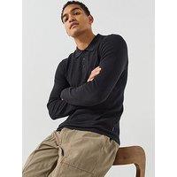 Jack & Jones Mens Regular Fit Knit Long Sleeve Polo Shirt - Black