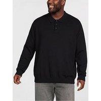 Jack & Jones Men'S Plus Basic Knitted Long Sleeve Polo Shirt - Black