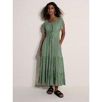 Apricot Lace Corset Detail Midi Dress