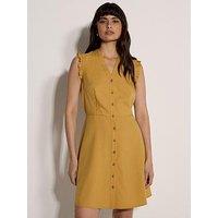 Apricot Ruffle Sleeve Button Down Dress