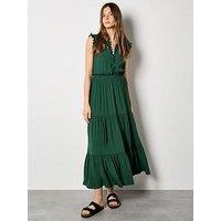 Apricot Vneck Ruffle Tiered Dress - Green