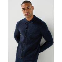 Jack & Jones Mens Simon Polo Collar Button-Through Knitted Cardigan - Night Sky