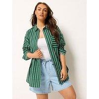Yours Curve Stripe Print Shirt - Green