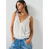 Free People Celeste Lace Trim Button-Up Tank Top - White