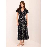 Mint Velvet Floral Print Pleat Midi Dress - Blue