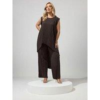 Yours Curve Pleat Detail Top And Trousers Set - Brown