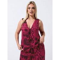Yours Curve Sun Print Tie Vest Co-Ord - Red