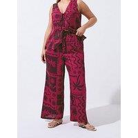 Yours Curve Summer Print Wide Leg Co-Ord Trousers - Red