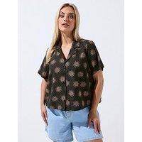 Yours Curve Sun Print Boxy Shirt - Dark Brown