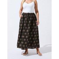 Yours Curve Linen Mix Skirt Co-Ord - Brown