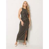 Long Tall Sally Polkadot Print Side Twist Maxi Dress - Brown