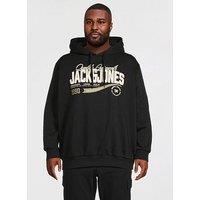 Jack & Jones Men'S Plus Size Graphic Hoodie With Kangaroo Pocket - Black