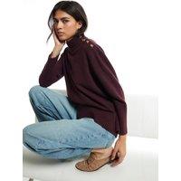 River Island Womens Button Shoulder Funnel Neck Jumper - Burgundy