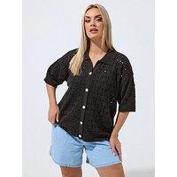 Yours Curve Crochet Shirt - Black