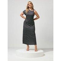 Yours Curve Polkadot Buckle Detail Shoulder Dress
