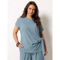 Yours Curve Knot Detail T-Shirt Co-Ord - Blue