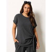 Yours Curve Knot Detail T-Shirt Co-Ord - Grey
