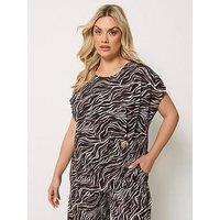 Yours Curve Trim Detail Zebra Print T-Shirt - Brown