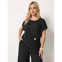 Yours Curve Trim Detail Printed T-Shirt - Black