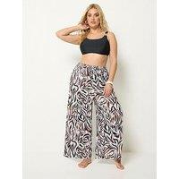 Yours Curve Zebra Print Wide Leg Crinkle Trousers Co-Ord - Brown