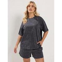 Yours Curve Acid Wash Sweat Set - Grey