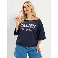 Yours Curve Malibu Off The Shoulder Sweatshirt - Blue