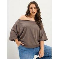Yours Curve Off Shoulder Sweatshirt - Brown