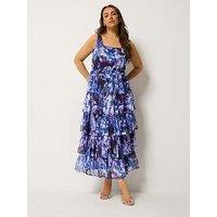 Yours Curve Floral Ruffle Layered Skirt Dress - Purple