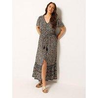 Yours Curve Ditsy Print Gypsy Border Maxi Dress - Black