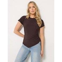 Long Tall Sally Asymmetrical Ruched Top - Brown