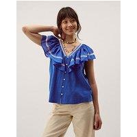 Monsoon Fenn Fabric Mix Top - Blue