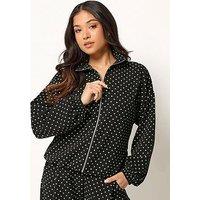 Pixiegirl Petite Polka Dot Funnell Neck Jacket - Black
