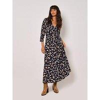 Apricot Multi Leaf Ity Maxi Dress - Blue