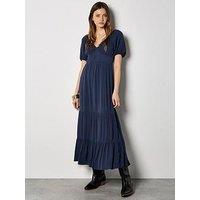 Apricot Crinkle Viscose Milkmaid Tiered Maxi Dress - Blue