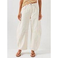Free People Good Luck Mid Rise Barrel Jeans - Cream