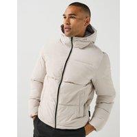 Jack & Jones Mens Hooded Quilted Regular Fit Puffer Jacket - Moonbeam