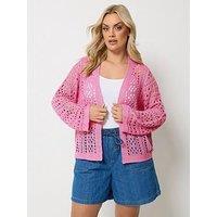Yours Curve Tube Yarn Chunky Knit Cardigan - Pink