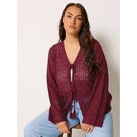 Yours Curve Pointelle Stitch Tie Cardigan