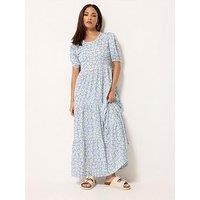 Pixiegirl Petite Ditsy Short Sleeve Tie Maxi Dress - Blue