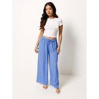 Pixiegirl Petite Gingham Wide Leg Trousers - Blue