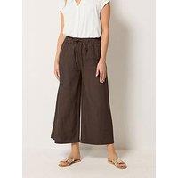 Long Tall Sally Linen Crop Trousers - Brown