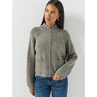 Free People Womens Half Zip Ribbed Pocket Cardigan - Grey