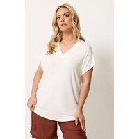 Yours Curve Wide V-Neck T-Shirt - Cream